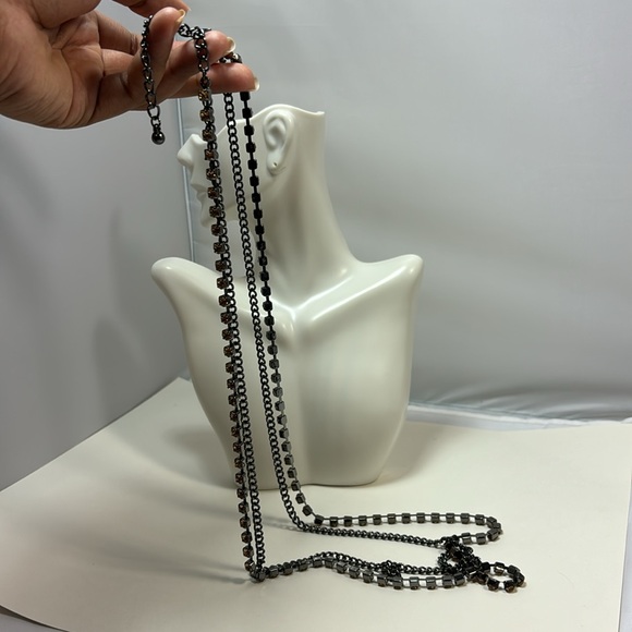 CHICO’S 18” long 2 tier necklace metal and rhinestones - Picture 7 of 7